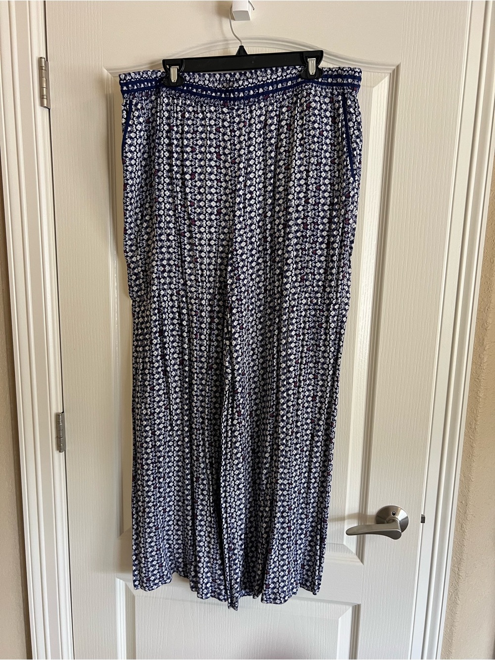 Heihei Navy Printed Wide-Leg Palazzo Pants